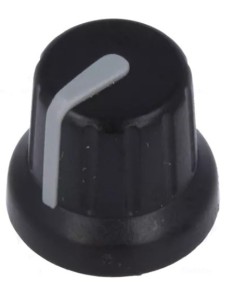 PERILLA NEGRA EJE Ø 6mm ABS Ø16x14mm CON INDICADOR GRIS