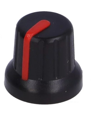PERILLA NEGRA EJE Ø 6mm ABS Ø16x14mm CON INDICADOR ROJO