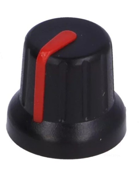 PERILLA NEGRA EJE Ø 6mm ABS Ø16x14mm CON INDICADOR ROJO