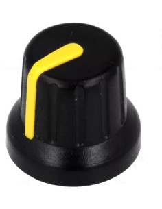 PERILLA NEGRA EJE Ø 6mm ABS Ø16x14mm CON INDICADOR AMARILLO