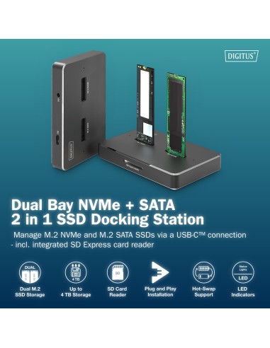 Estación de acoplamiento SSD M.2 NVMe + M.2 SATA con lector de tarjetas SD-Express, USB-C™