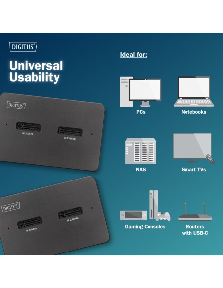 Estación de acoplamiento SSD M.2 NVMe + M.2 SATA con lector de tarjetas SD-Express, USB-C™
