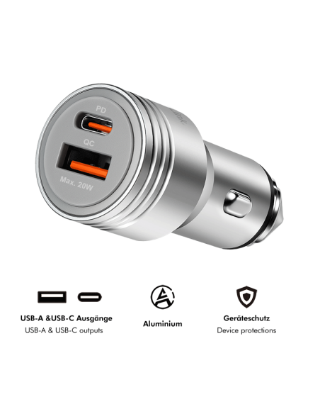 CARGADOR COCHE USB-A USB-C 20W