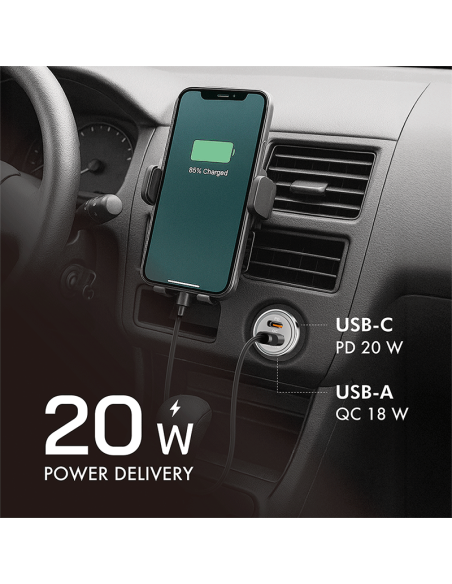 CARGADOR COCHE USB-A USB-C 20W