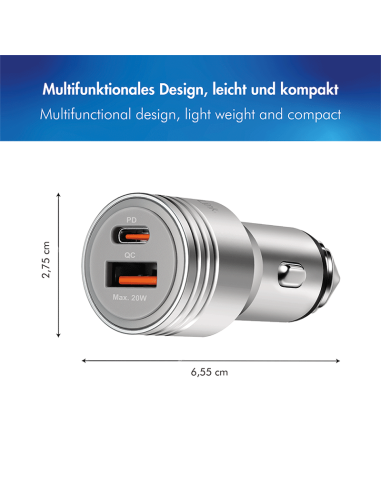 CARGADOR COCHE USB-A USB-C 20W