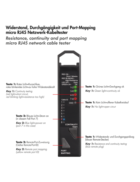 Comprobador de cables de red 3 en 1 de continuidad y mapeo de puertos
